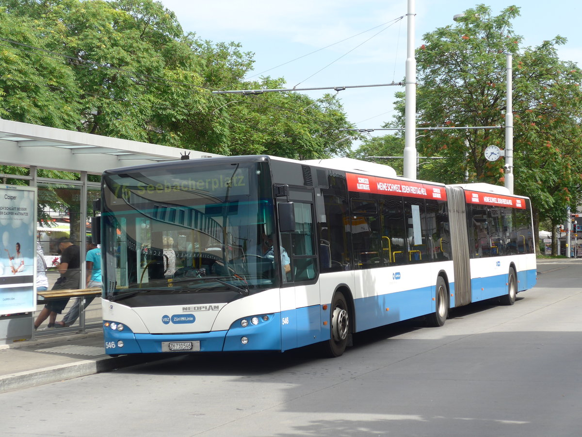 (182'664) - VBZ Z�rich - Nr. 546/ZH 730'546 - Neoplan am 3. August 2017 in Z�rich, Schwamendingerplatz