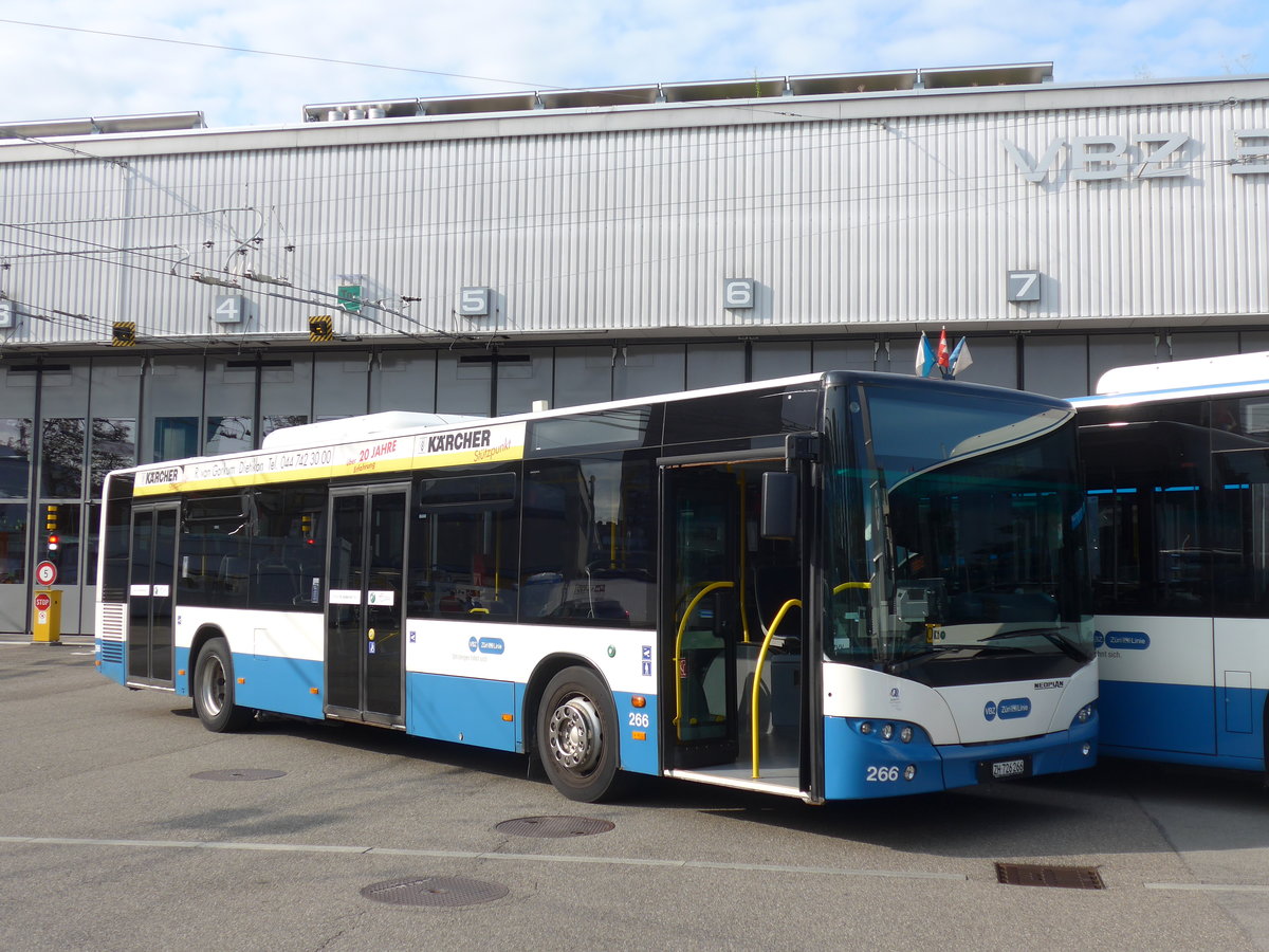 (183'654) - VBZ Z�rich - Nr. 266/ZH 726'266 - Neoplan am 20. August 2017 in Z�rich, Garage Hardau