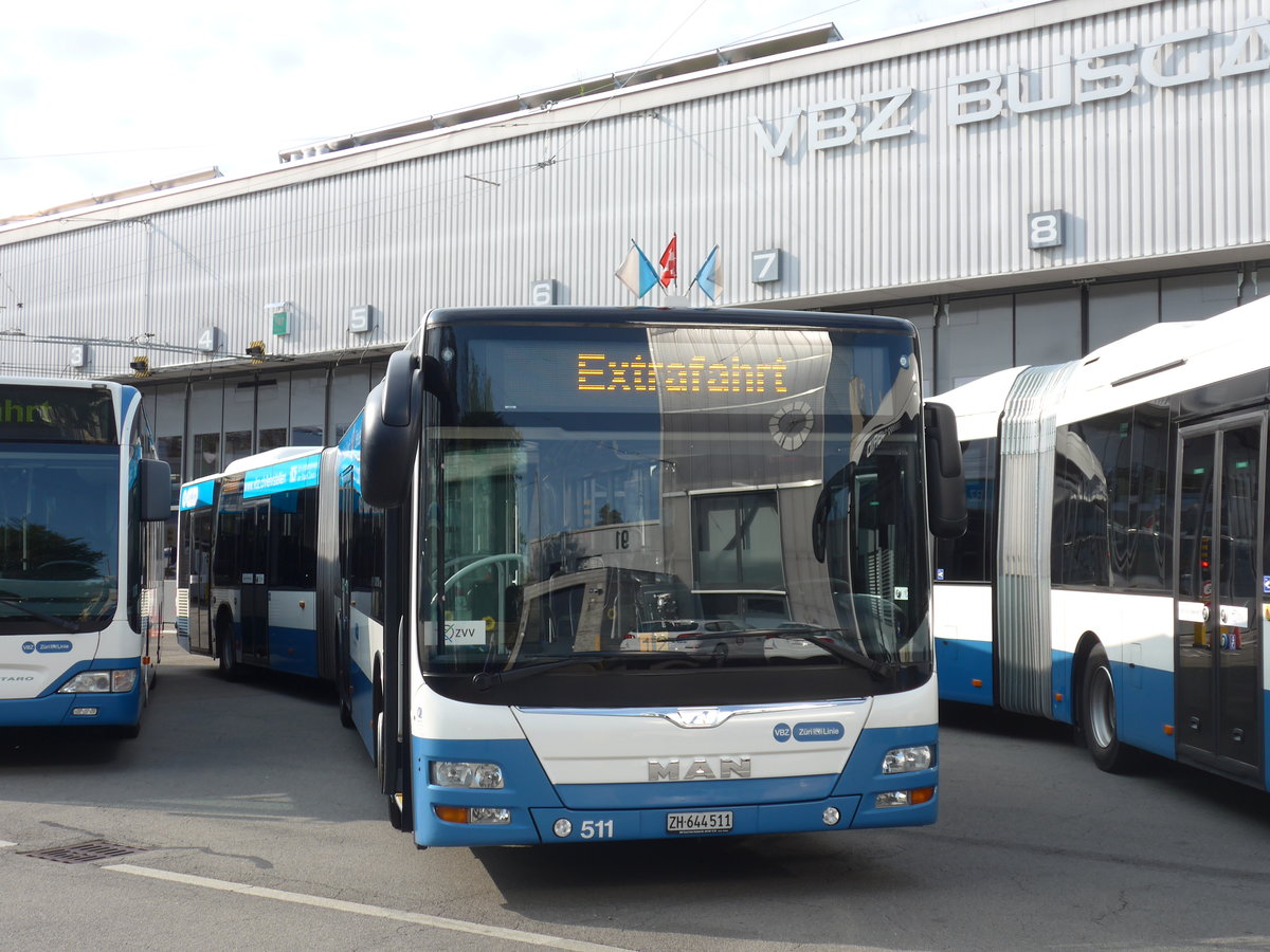 (183'656) - VBZ Z�rich - Nr. 511/ZH 644'511 - MAN am 20. August 2017 in Z�rich, Garage Hardau
