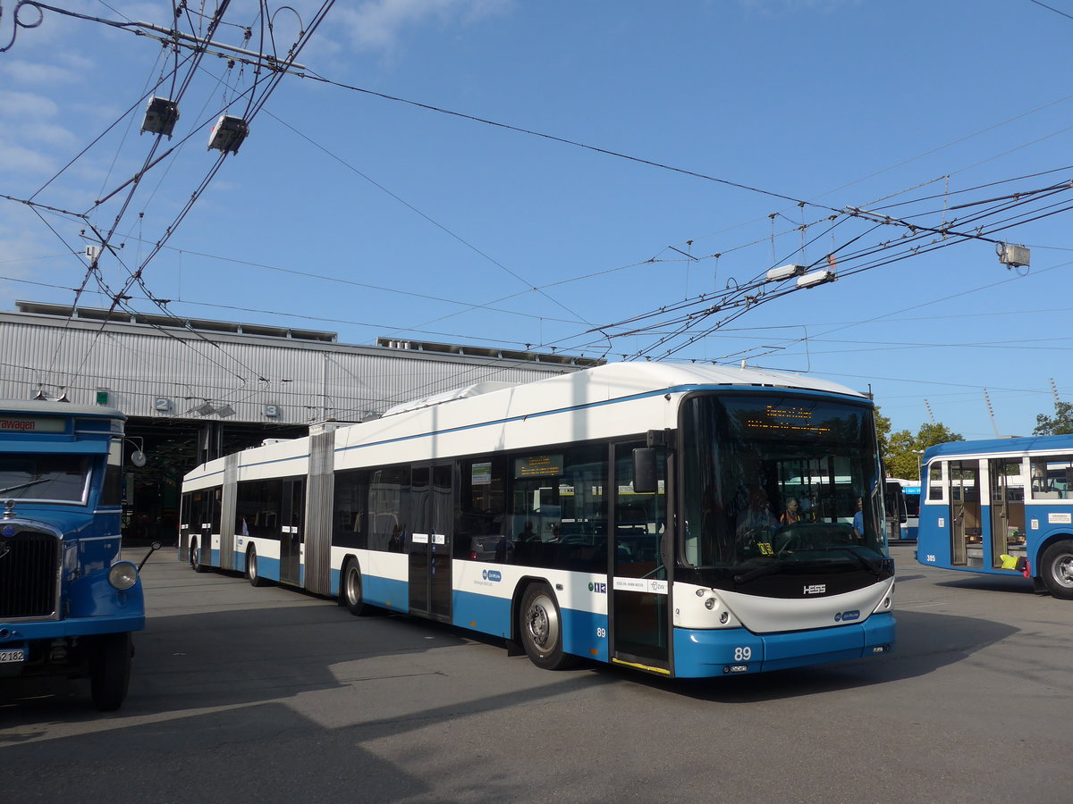 (183'663) - VBZ Z�rich - Nr. 89 - Hess/Hess Doppelgelenktrolleybus am 20. August 2017 in Z�rich, Garage Hardau