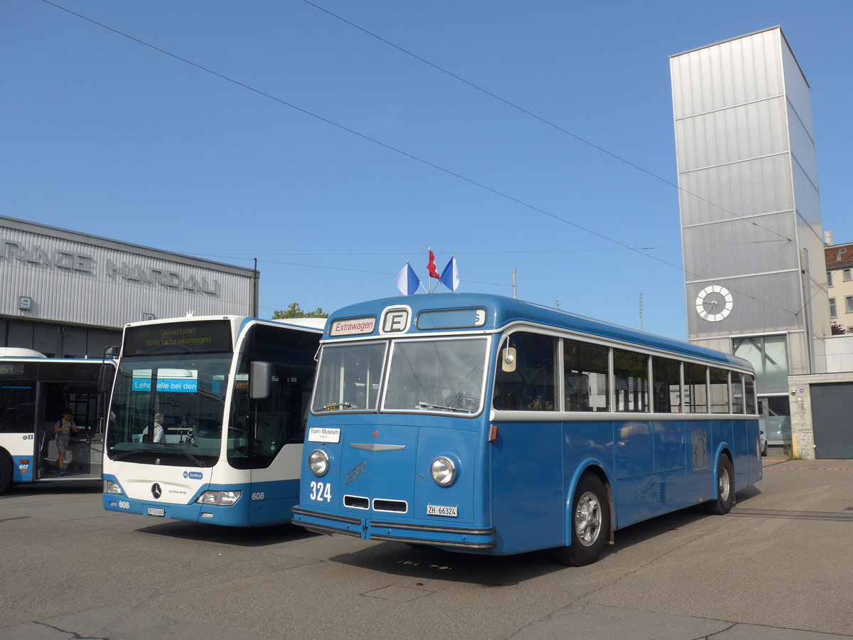 (183'672) - VBZ Z�rich (TMZ) - Nr. 324/ZH 66'324 - FBW/T�scher (ex Privat; ex VBZ Z�rich Nr. 324) am 20. August 2017 in Z�rich, Garage Hardau