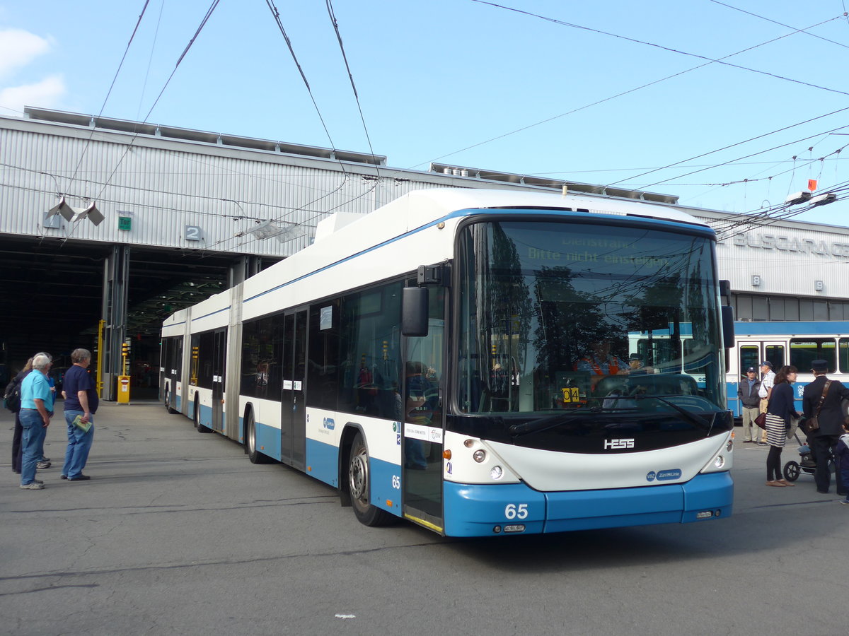 (183'676) - VBZ Z�rich - Nr. 65 - Hess/Hess Doppelgelenktrolleybus am 20. August 2017 in Z�rich, Garage Hardau