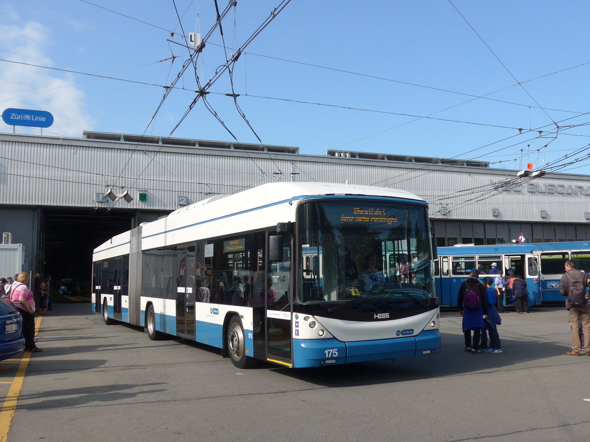 (183'686) - VBZ Z�rich - Nr. 175 - Hess/Hess Gelenktrolleybus am 20. August 2017 in Z�rich, Garage Hardau