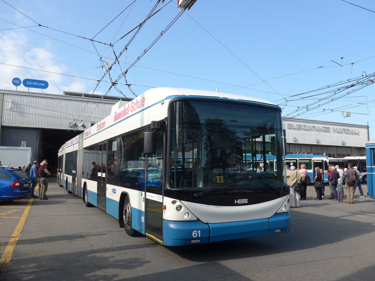 (183'690) - VBZ Z�rich - Nr. 61 - Hess/Hess Doppelgelenktrolleybus am 20. August 2017 in Z�rich, Garage Hardau