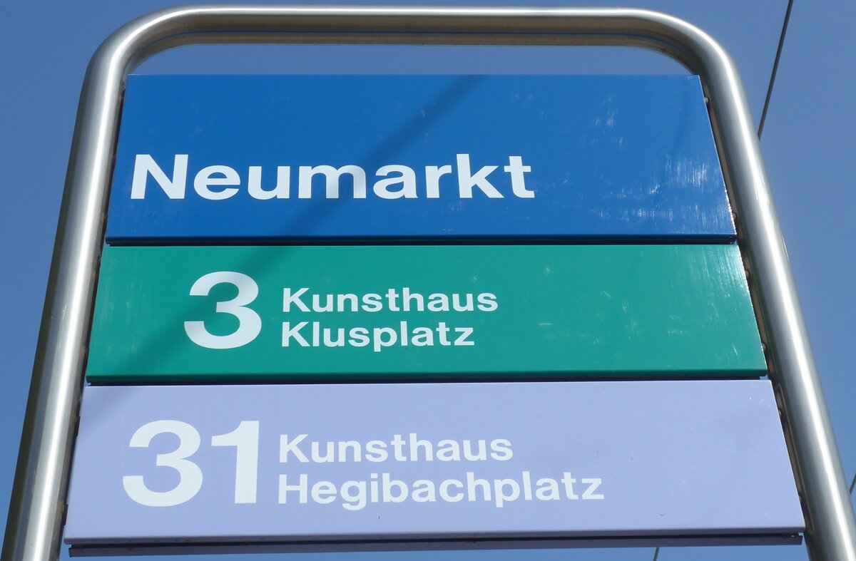 (183'713) - ZVV-Haltestellenschild - Z�rich, Neumarkt - am 20. August 2017