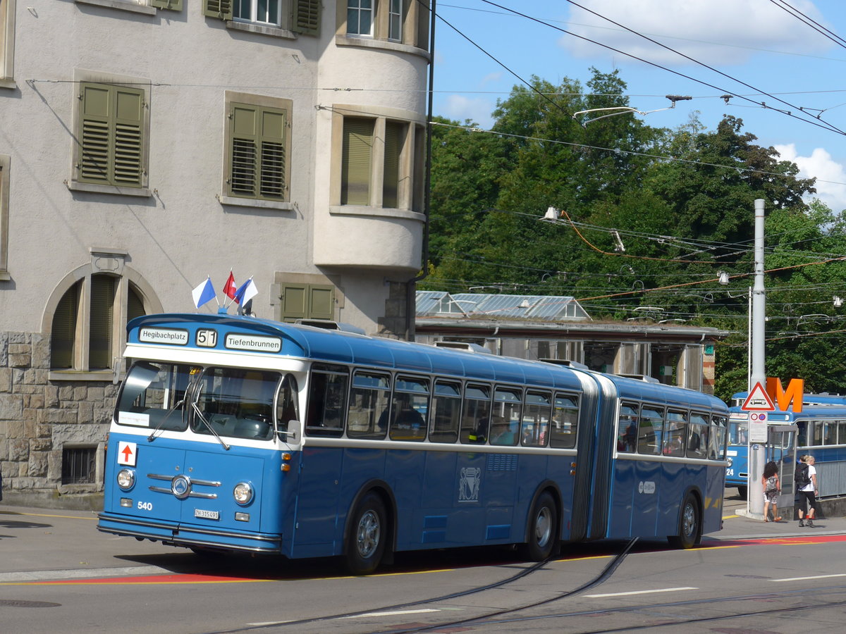 (183'722) - VBZ Z�rich (TMZ) - Nr. 540/ZH 315'491 - Saurer/Saurer (ex Nr. 7540; ex Nr. 540) am 20. August 2017 in Z�rich, Burgwies