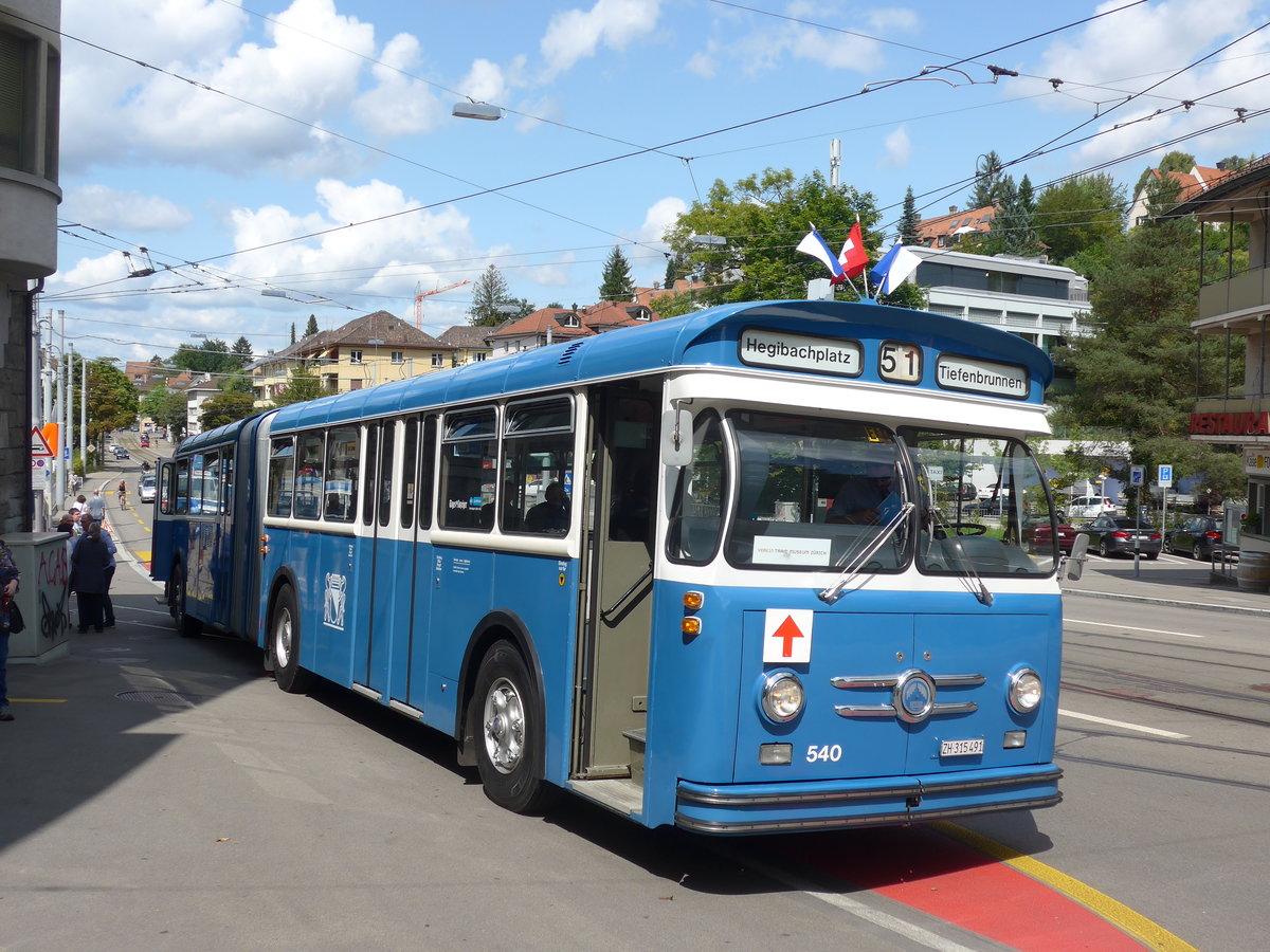 (183'741) - VBZ Z�rich (TMZ) - Nr. 540/ZH 315'491 - Saurer/Saurer (ex Nr. 7540; ex Nr. 540) am 20. August 2017 in Z�rich, Burgwies