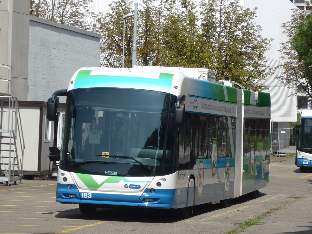 (183'747) - VBZ Z�rich - Nr. 183 - Hess/Hess Gelenktrolleybus am 20. August 2017 in Z�rich, Garage Hardau