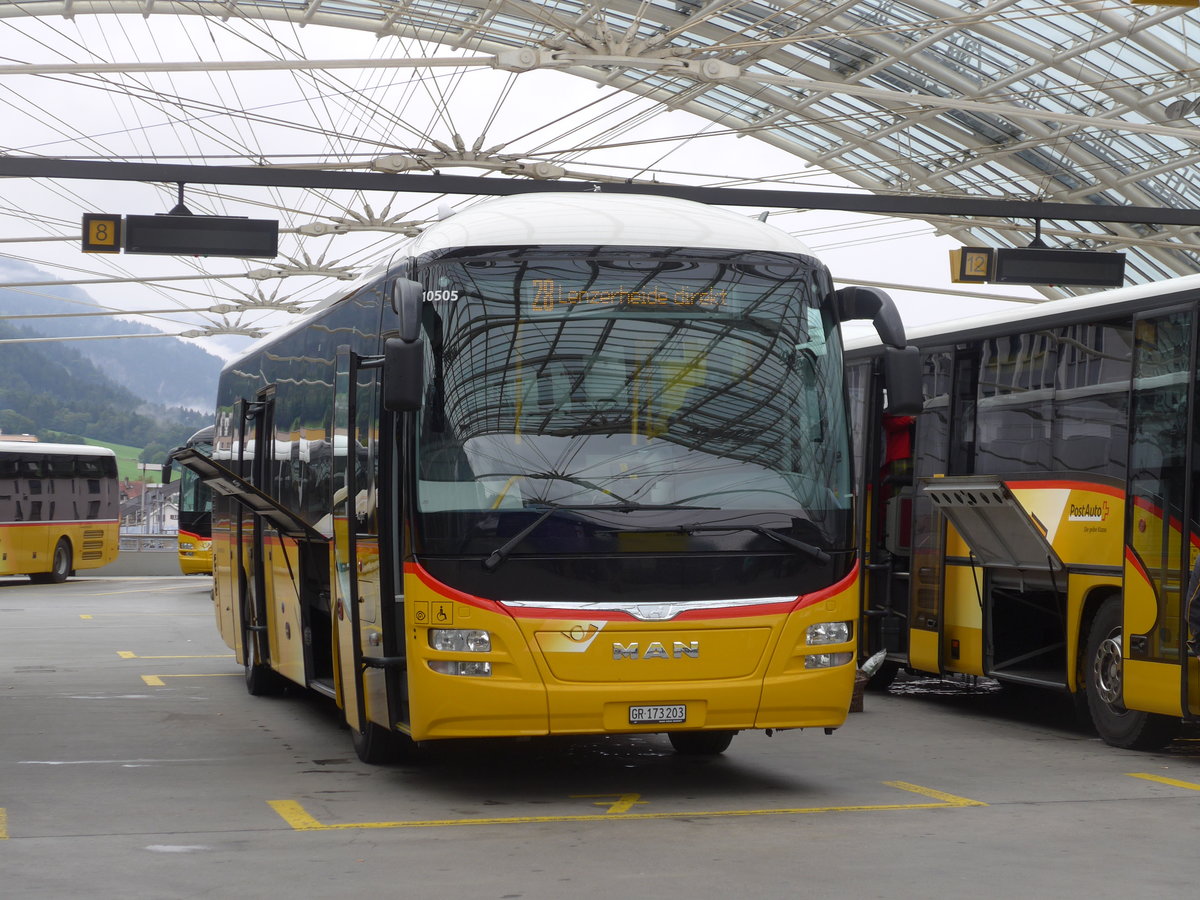 (184'769) - PostAuto Graub�nden - GR 173'203 - MAN am 16. September 2017 in Chur, Postautostation
