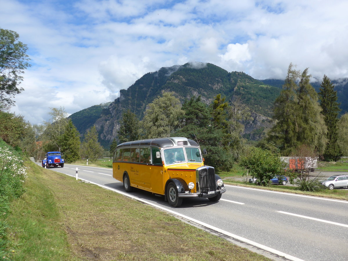 (184'825) - Catrischer, Trimmis - GR 59'391 - Saurer/Gangloff (ex Volkart, Zollikon; ex Funi-Car, Biel; ex M+79'534; ex P 23'126) am 16. September 2017 in Cazis, B�ndner Arena