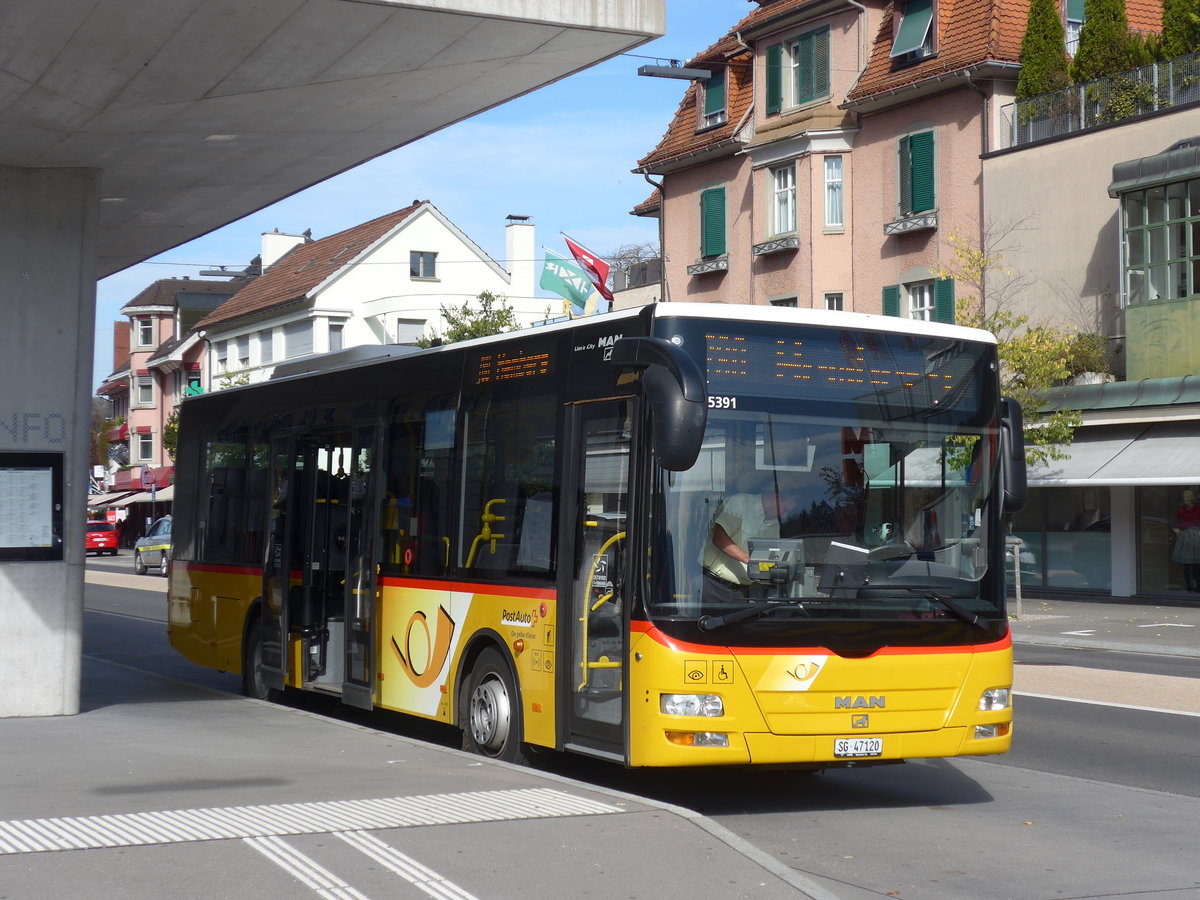 (185'919) - Postautobetriebe Unteres Toggenburg, L�tisburg - SG 47'120 - MAN/G�ppel am 19. Oktober 2017 beim Bahnhof Wattwil