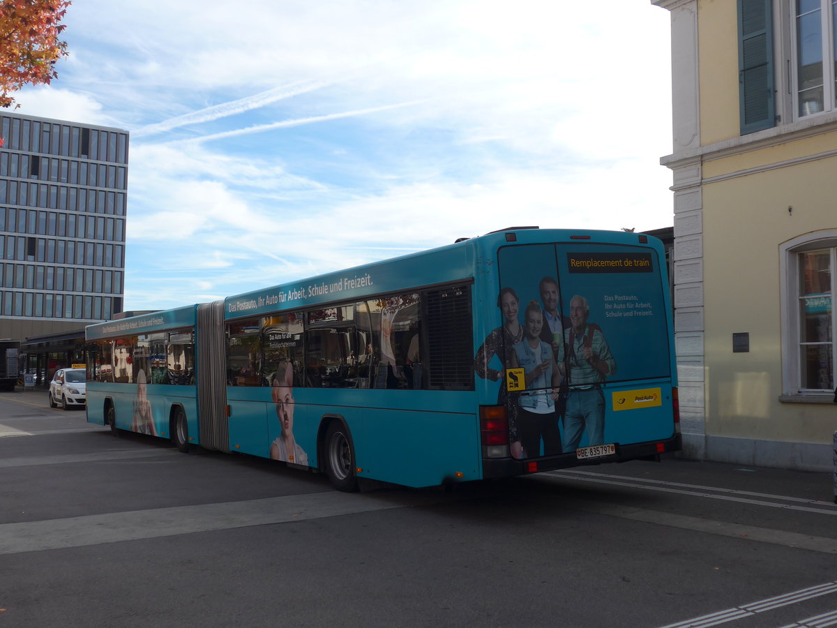 (186'006) - PostAuto Bern - Nr. 797/BE 835'797 - Volvo/Hess (ex Bernmobil, Bern Nr. 258) am 21. Oktober 2017 beim Bahnhof Del�mont