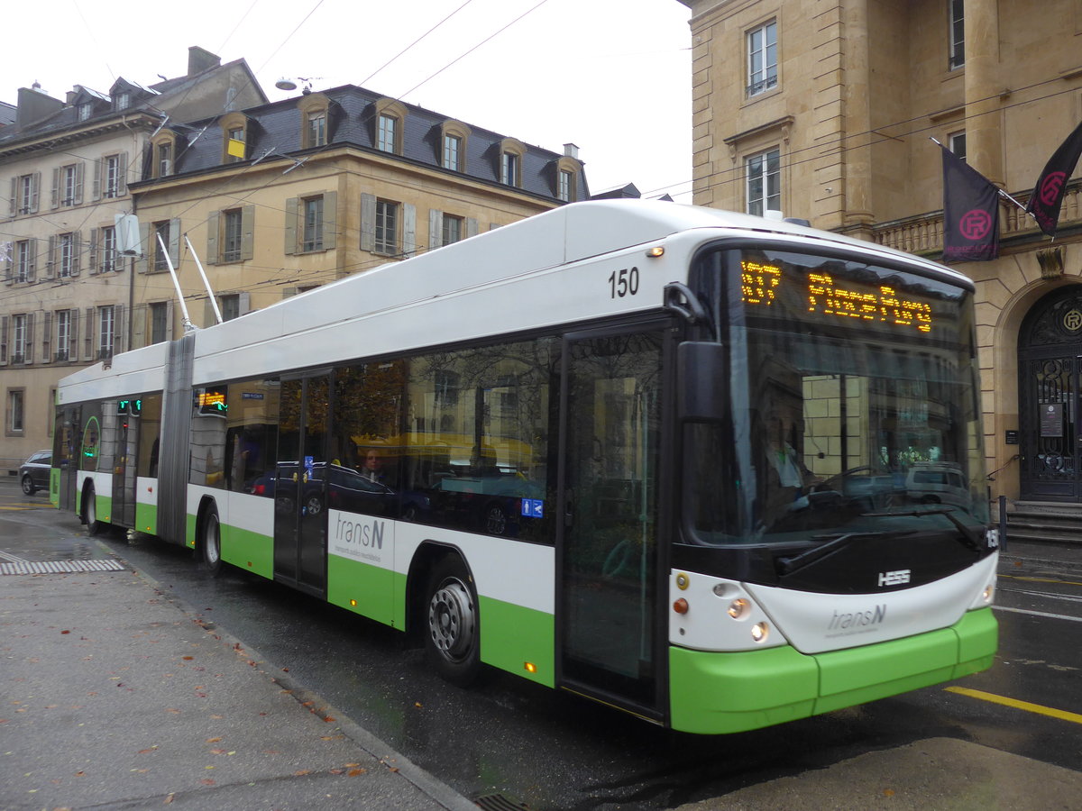 (186'613) - transN, La Chaux-de-Fonds - Nr. 150 - Hess/Hess Gelenktrolleybus (ex TN Neuch�tel Nr. 150) am 25. November 2017 in Neuch�tel, Place Pury