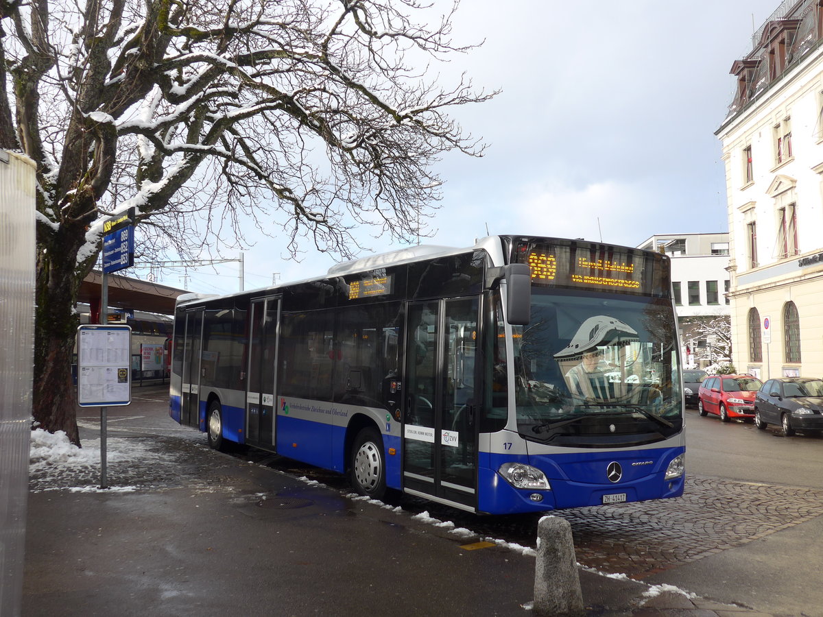 (186'888) - VZO Gr�ningen - Nr. 17/ZH 41'417 - Mercedes am 9. Dezember 2017 beim Bahnhof Wetzikon
