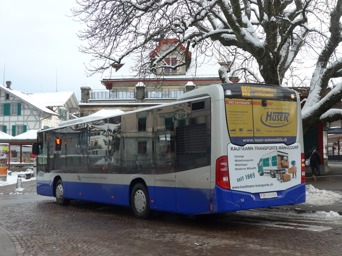 (186'891) - VZO Gr�ningen - Nr. 14/ZH 41'414 - Mercedes am 9. Dezember 2017 beim Bahnhof Wetzikon