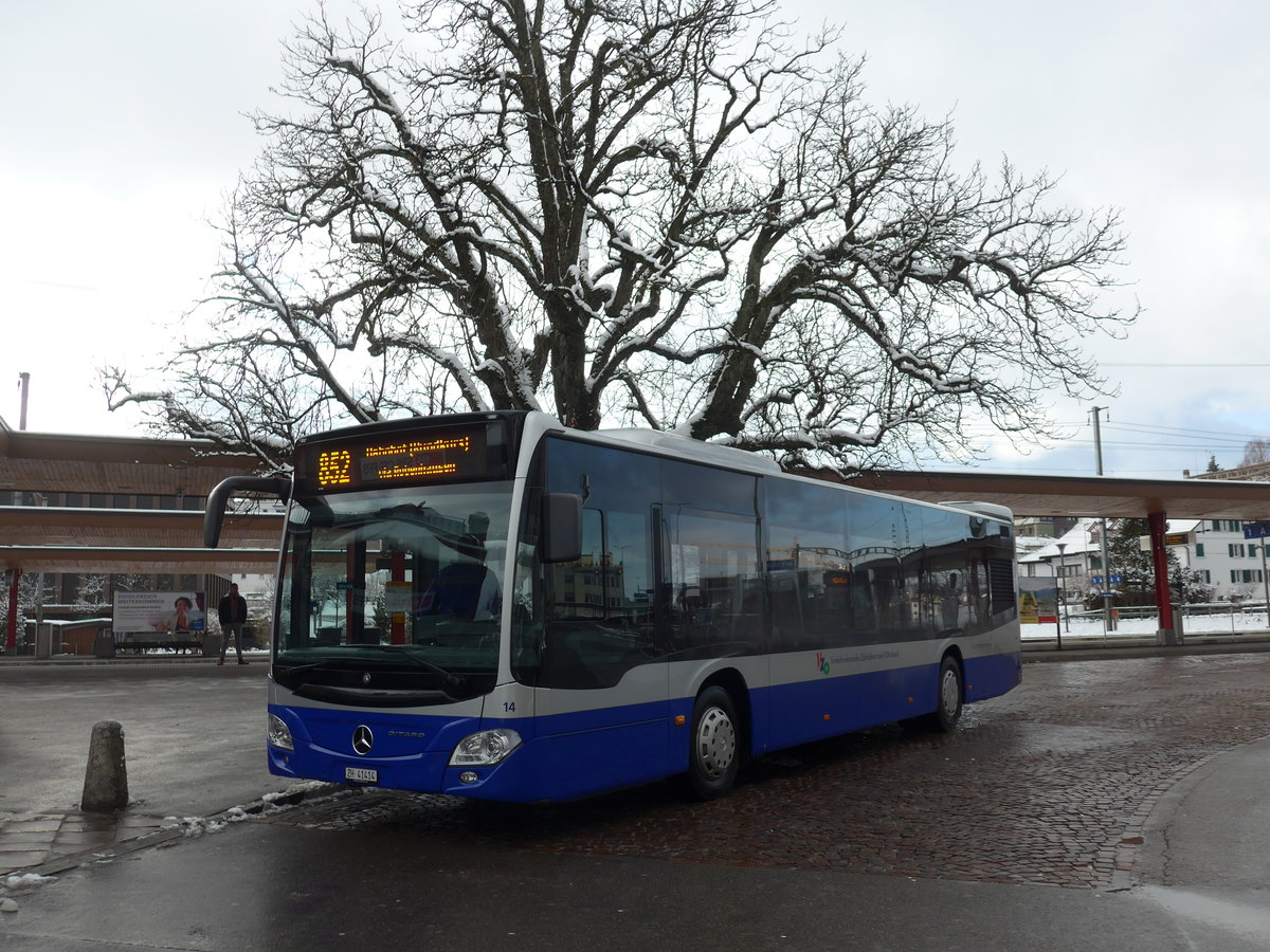 (186'892) - VZO Gr�ningen - Nr. 14/ZH 41'414 - Mercedes am 9. Dezember 2017 beim Bahnhof Wetzikon