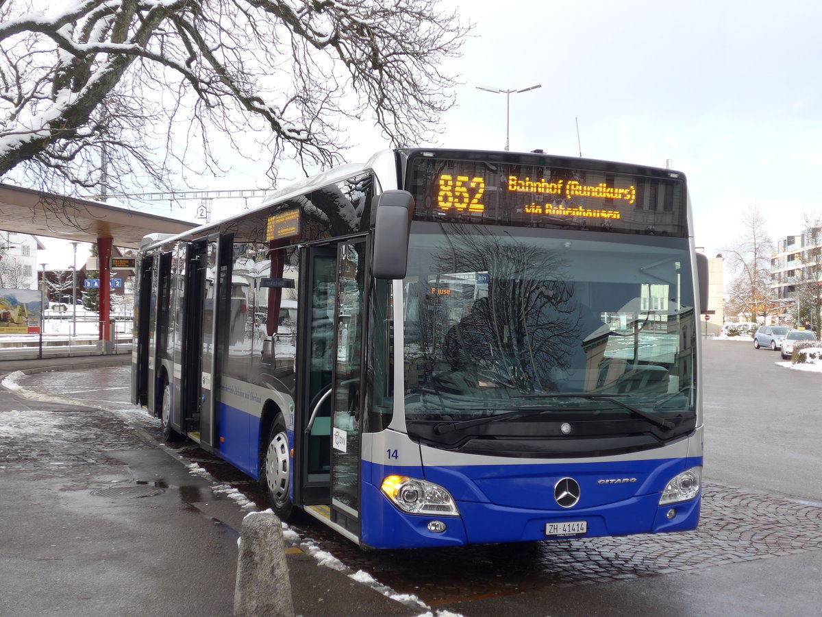 (186'893) - VZO Gr�ningen - Nr. 14/ZH 41'414 - Mercedes am 9. Dezember 2017 beim Bahnhof Wetzikon