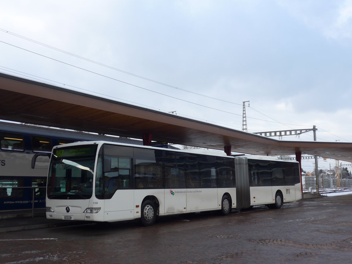 (186'898) - VZO Gr�ningen - Nr. 119/ZH 745'119 - Mercedes am 9. Dezember 2017 beim Bahnhof Wetzikon