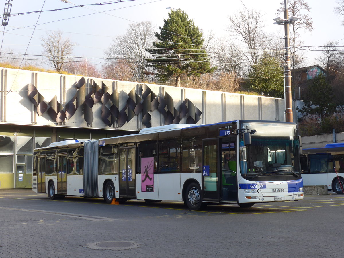 (187'117) - TL Lausanne - Nr. 673/VD 159'405 - MAN am 23. Dezember 2017 in Lausanne, D�p�t Borde