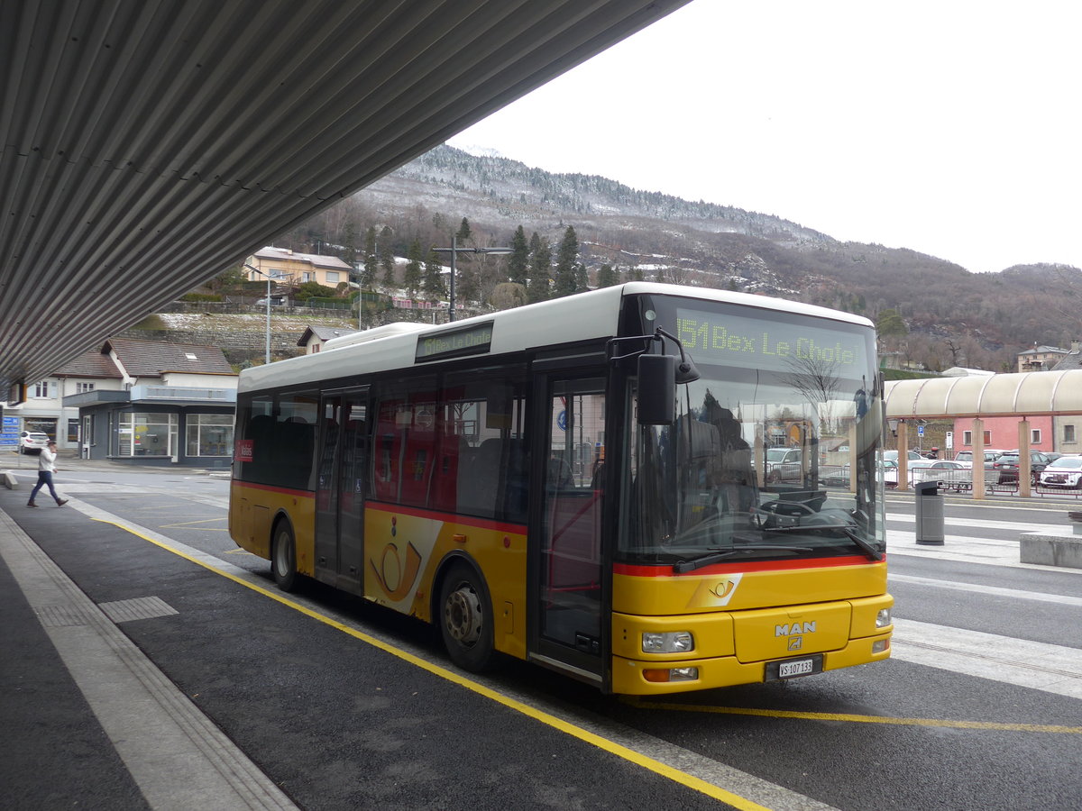 (188'013) - TPC Aigle - VS 107'133 - MAN/G�ppel (ex VD 1261) am 20. Januar 2018 beim Bahnhof Monthey-Ville