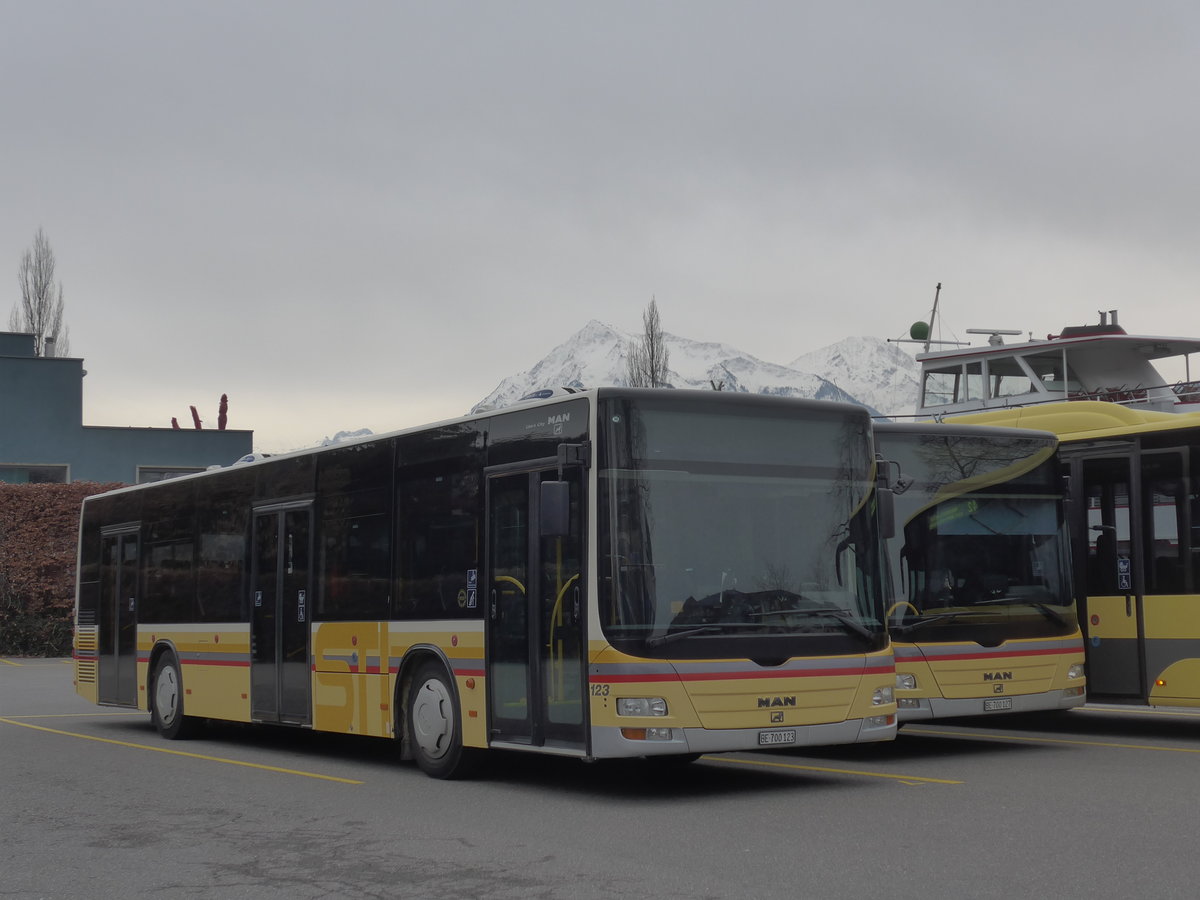 (188'229) - STI Thun - Nr. 123/BE 700'123 - MAN am 5. Februar 2018 bei der Schiffl�ndte Thun