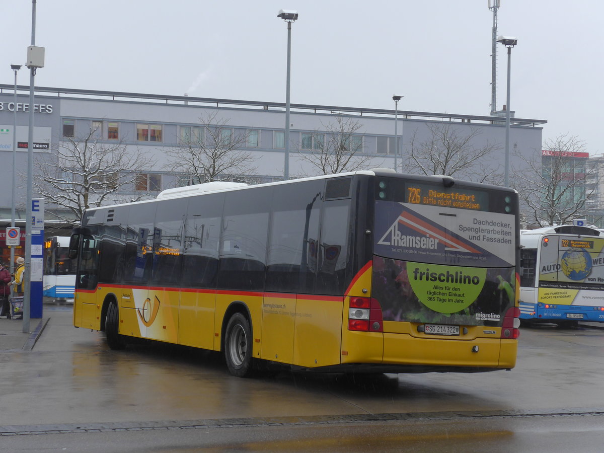 (188'286) - Postautobetriebe Unteres Toggenburg, L�tisburg - SG 214'322 - MAN am 8. Februar 2018 beim Bahnhof Wil