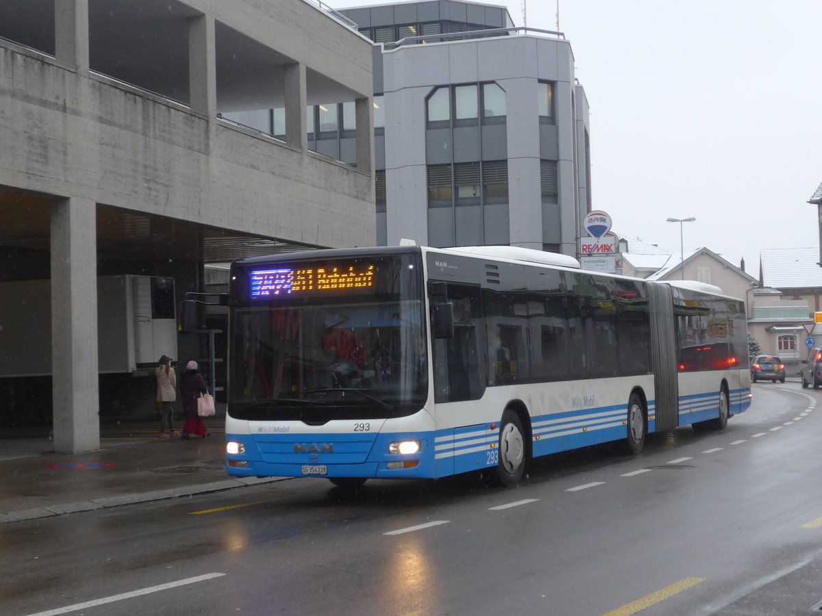 (188'290) - WilMobil, Wil - Nr. 293/SG 354'228 - MAN (ex RTB Altst�tten Nr. 3; ex SBC Chur Nr. 97) am 8. Februar 2018 beim Bahnhof Wil