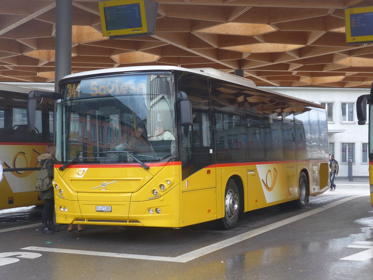 (188'429) - PostAuto Wallis - Nr. 33/VS 471'080 - Volvo (ex TRD, Savi�se) am 11. Februar 2018 beim Bahnhof Sion