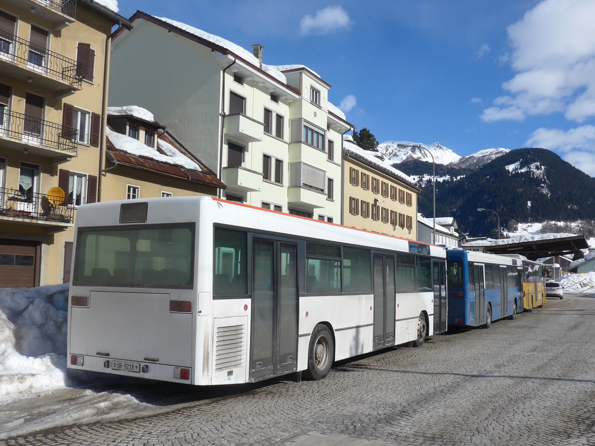 (188'603) - Meyer, G�schenen - UR 9218 - Mercedes (ex BSU Solothurn Nr. 65; ex BSU Solothurn Nr. 59) am 14. Februar 2018 beim Bahnhof Airolo