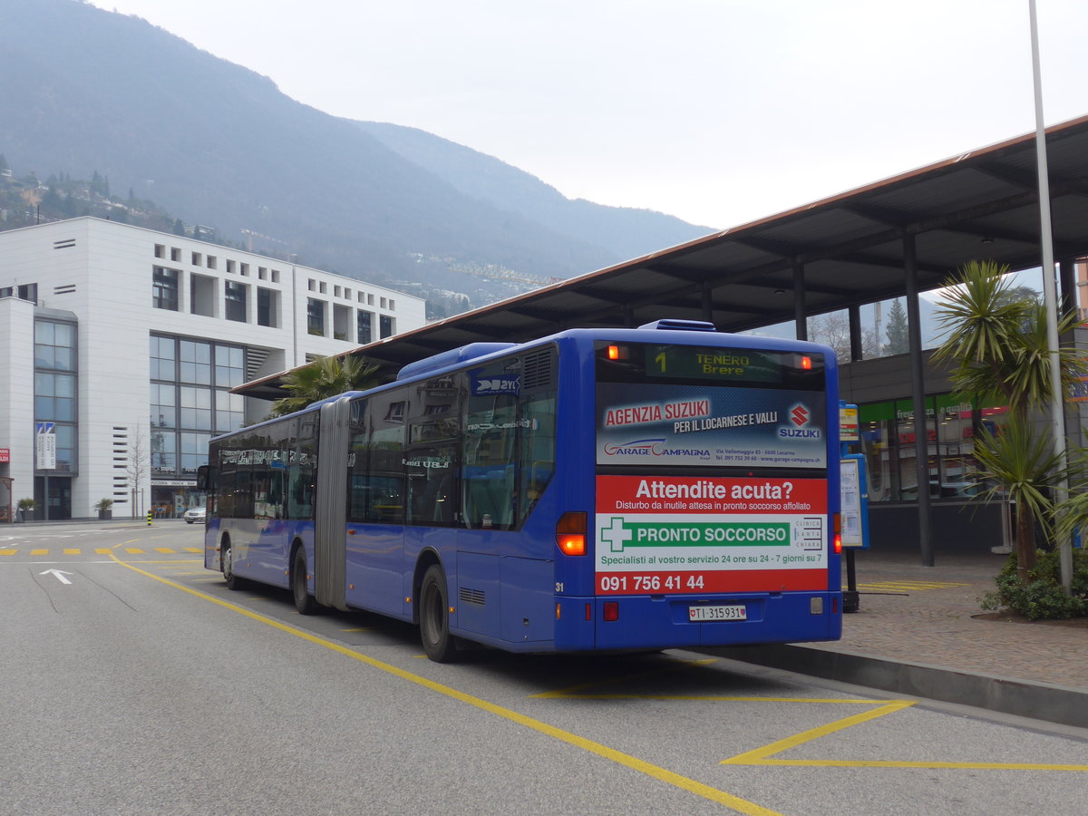 (188'829) - FART Locarno - Nr. 31/TI 315'931 - Mercedes (ex VZO Gr�ningen Nr. 20) am 17. Februar 2018 beim Bahnhof Locarno