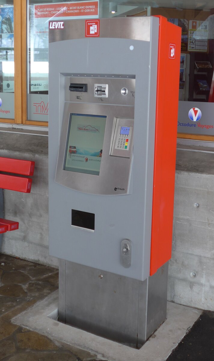 (189'015) - TMR-Billetautomat am 3. M�rz 2018 beim Bahnhof Les Mar�cottes