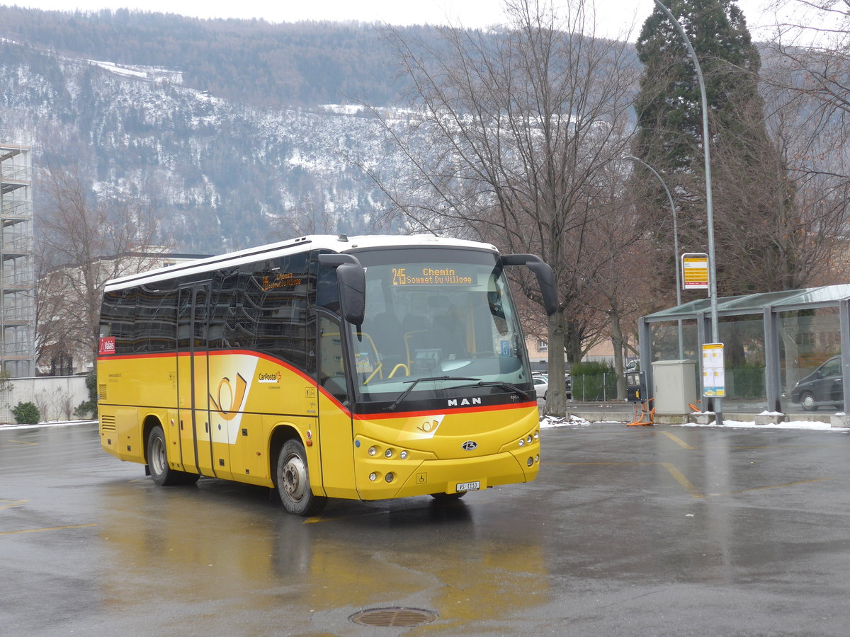 (189'020) - TMR Martigny - Nr. 127/VS 1110 - MAN/Beulas am 3. M�rz 2018 beim Bahnhof Martigny