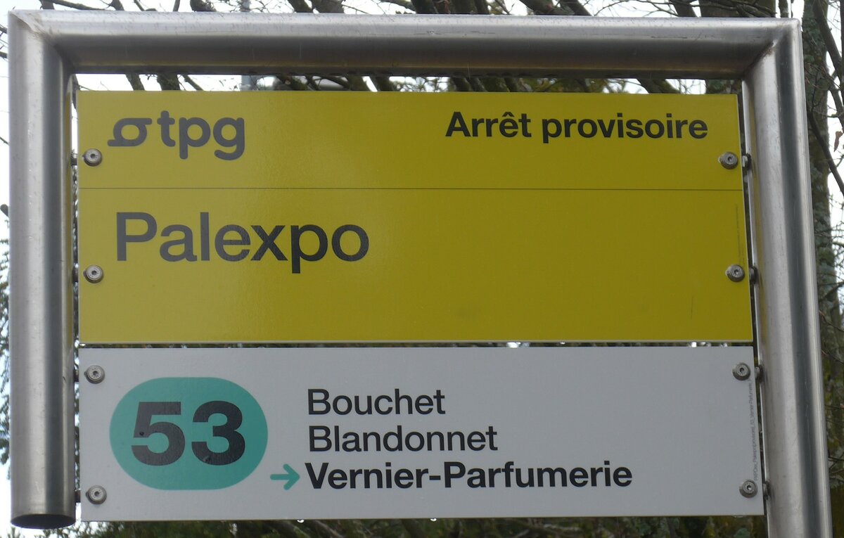(189'262) - tpg-Haltestellenschild - Gen�ve, Palexpo - am 12. M�rz 2018