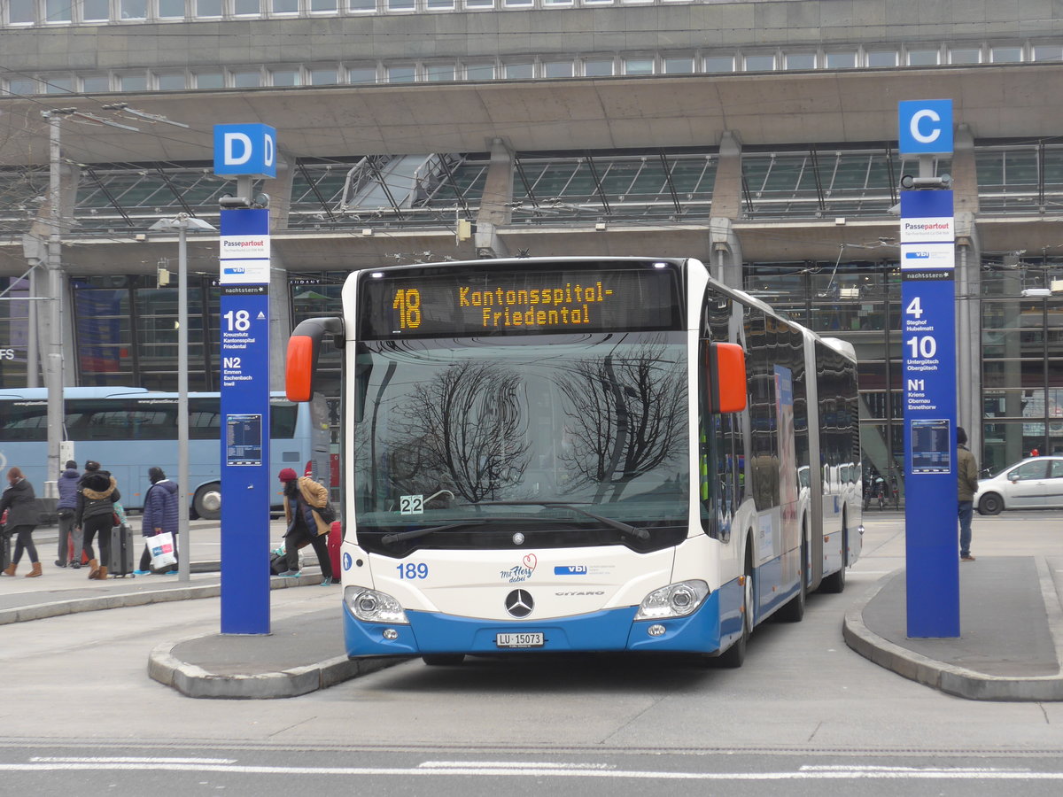 (189'308) - VBL Luzern - Nr. 189/LU 15'073 - Mercedes am 17. M�rz 2018 beim Bahnhof Luzern