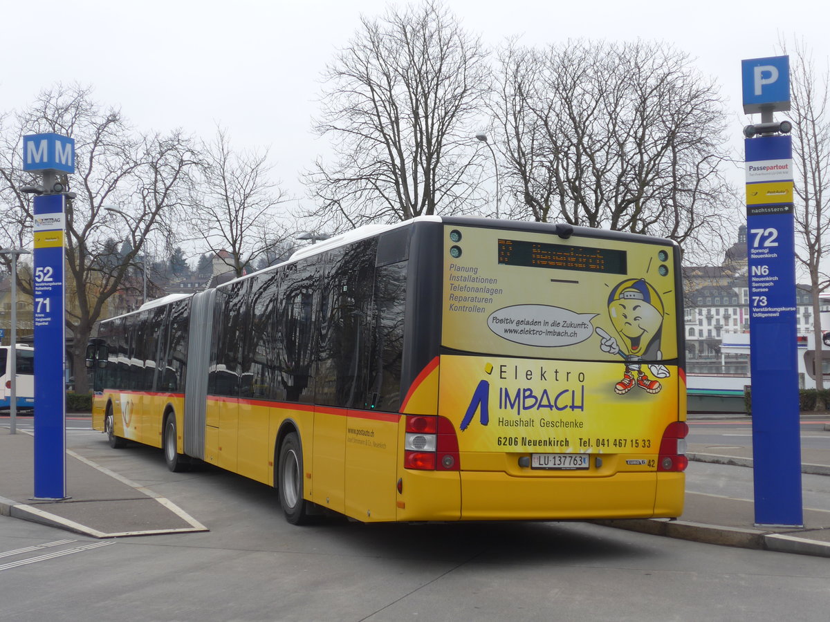 (189'319) - Stirnimann, Neuenkirch - Nr. 42/LU 137'763 - MAN am 17. M�rz 2018 beim Bahnhof Luzern
