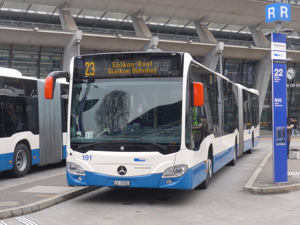 (189'322) - VBL Luzern - Nr. 191/LU 15'003 - Mercedes am 17. M�rz 2018 beim Bahnhof Luzern