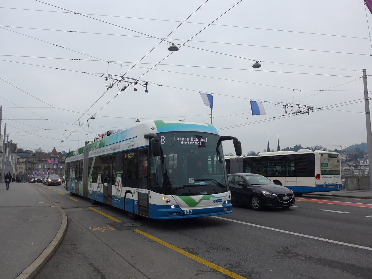 (189'344) - VBZ Z�rich - Nr. 183 - Hess/Hess Gelenktrolleybus am 17. M�rz 2018 in Luzern, Bahnhofbr�cke (Einsatz VBL)
