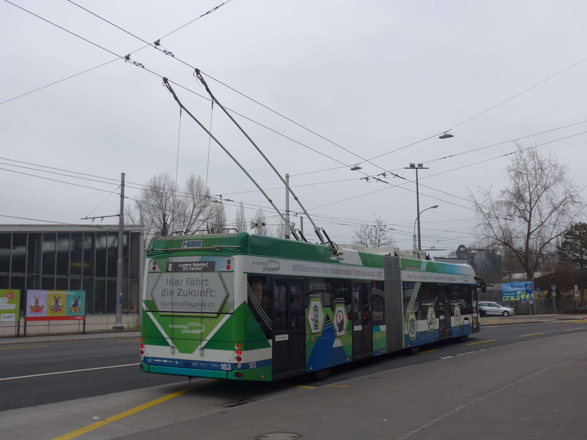 (189'345) - VBZ Z�rich - Nr. 183 - Hess/Hess Gelenktrolleybus am 17. M�rz 2018 in Luzern, Weinbergli (Einsatz VBL)