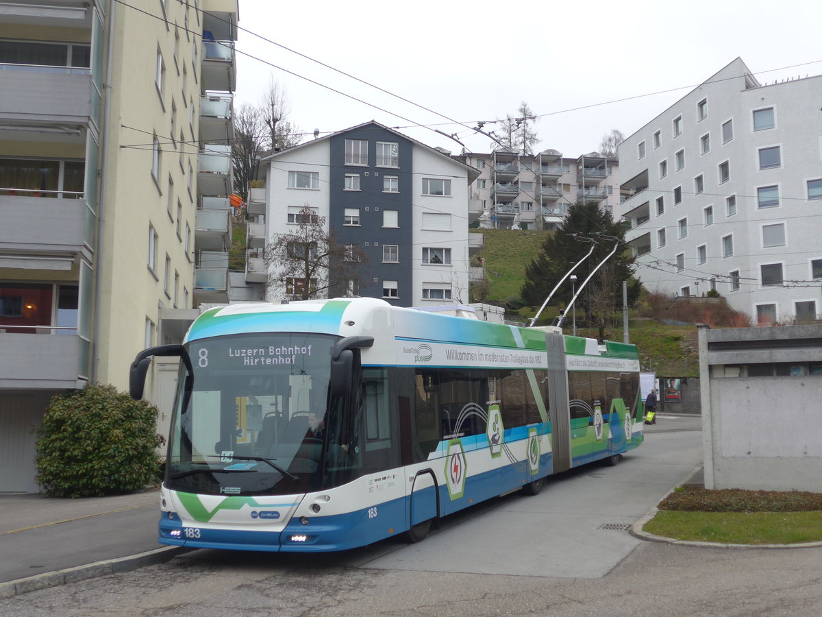(189'352) - VBZ Z�rich - Nr. 183 - Hess/Hess Gelenktrolleybus am 17. M�rz 2018 in Luzern, W�rzenbach (Einsatz VBL)