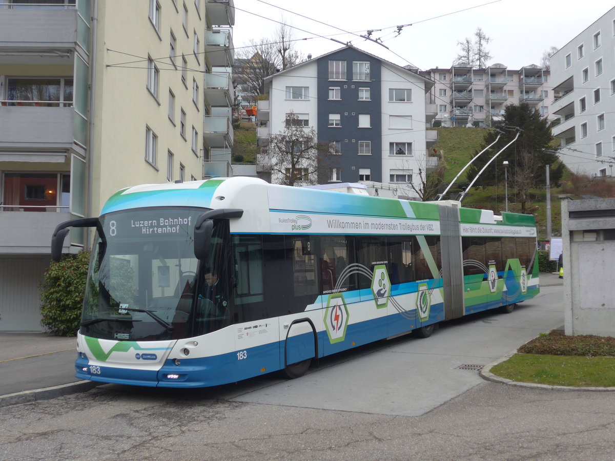 (189'353) - VBZ Z�rich - Nr. 183 - Hess/Hess Gelenktrolleybus am 17. M�rz 2018 in Luzern, W�rzenbach (Einsatz VBL)