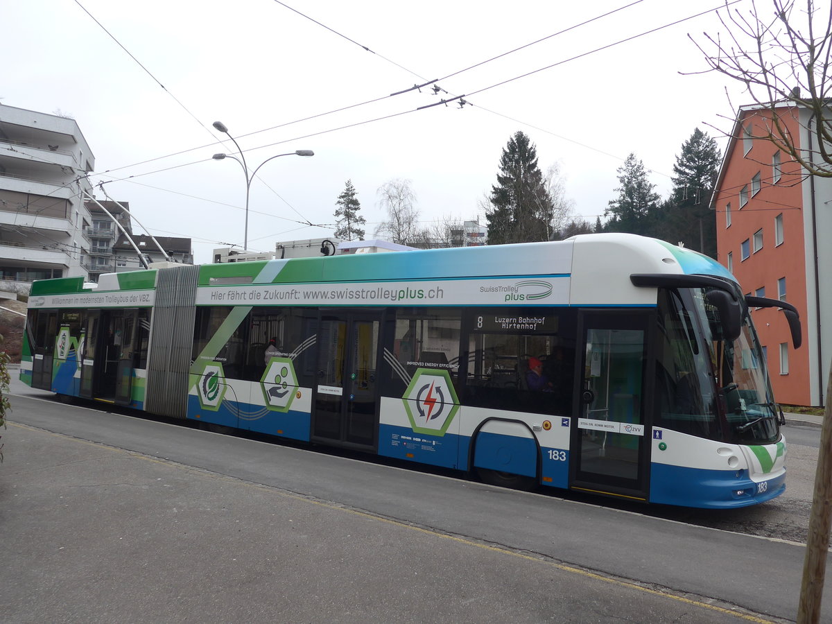 (189'357) - VBZ Z�rich - Nr. 183 - Hess/Hess Gelenktrolleybus am 17. M�rz 2018 in Luzern, W�rzenbach (Einsatz VBL)