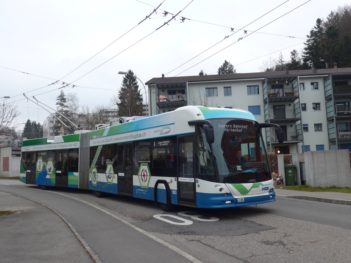 (189'359) - VBZ Z�rich - Nr. 183 - Hess/Hess Gelenktrolleybus am 17. M�rz 2018 in Luzern, W�rzenbach (Einsatz VBL)