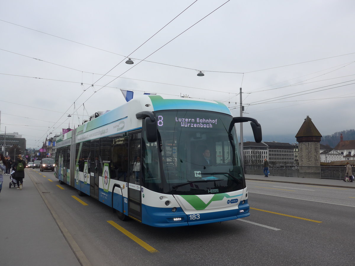189'378) - VBZ Z�rich - Nr. 183 - Hess/Hess Gelenktrolleybus am 17. M�rz 2018 in Luzern, Bahnhofbr�cke (Einsatz VBL)
