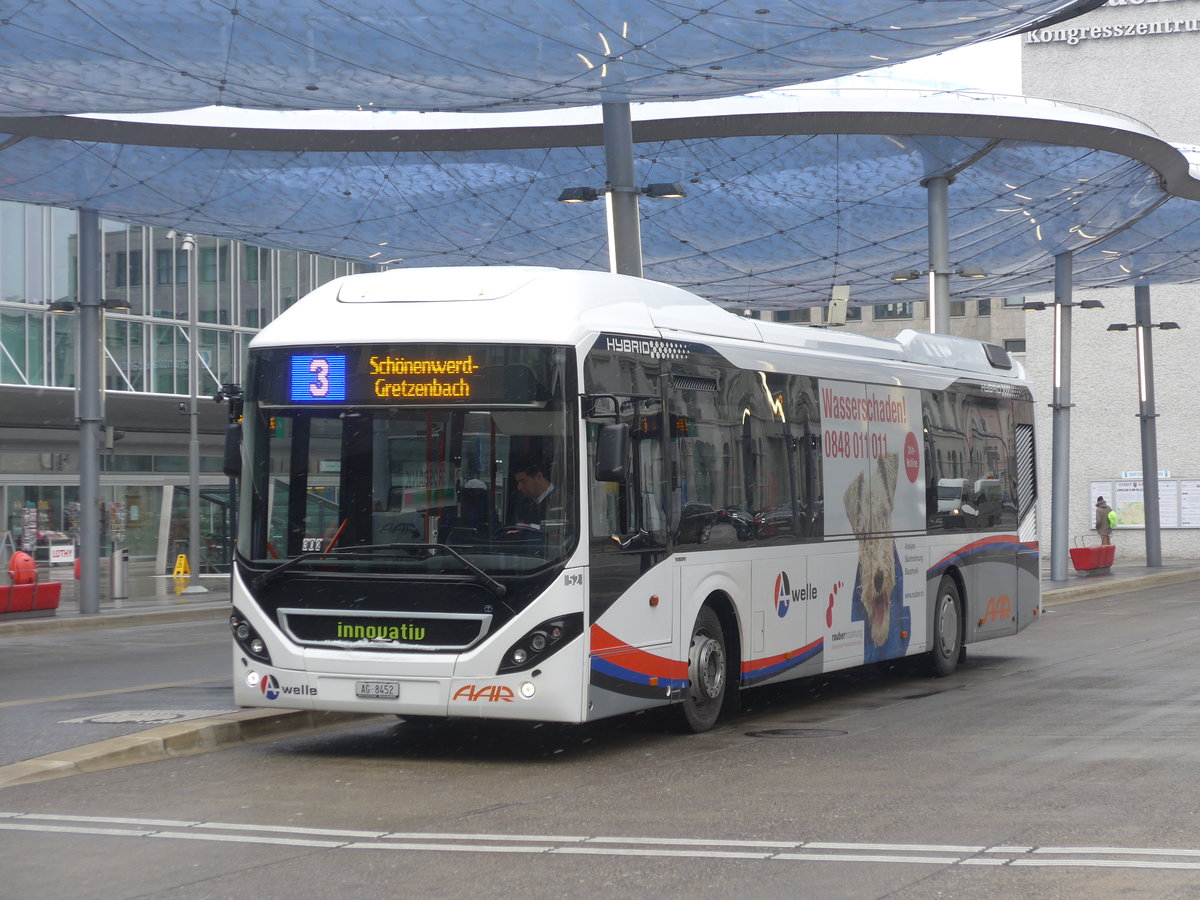 (189'479) - AAR bus+bahn, Aarau - Nr. 52/AG 8452 - Volvo am 19. M�rz 2018 beim Bahnhof Aarau