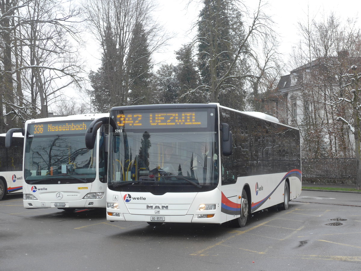 (189'495) - Geissmann, H�gglingen - AG 8571 - MAN am 19. M�rz 2018 beim Bahnhof Wohlen