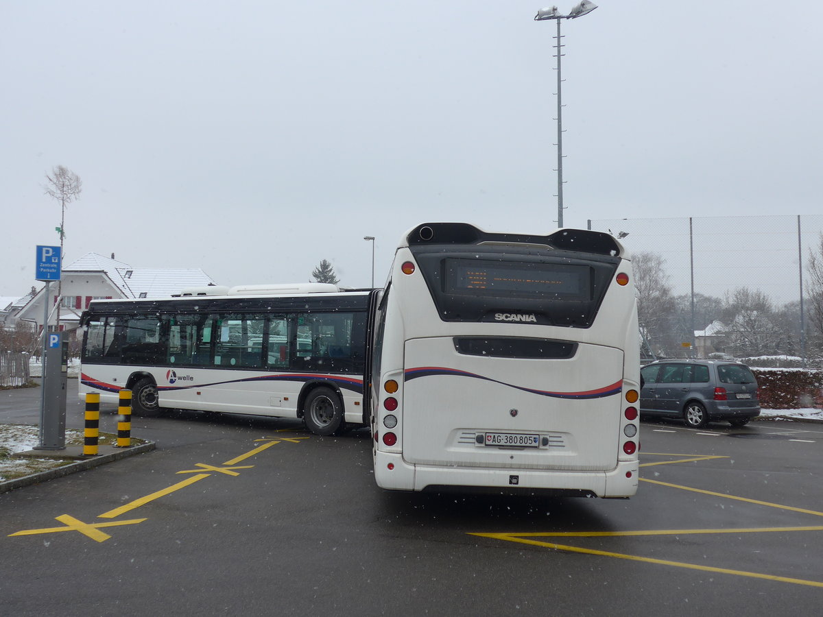 (189'505) - Limmat Bus, Dietikon - AG 380'805 - Scania am 19. M�rz 2018 in Meisterschwanden, Schulhaus