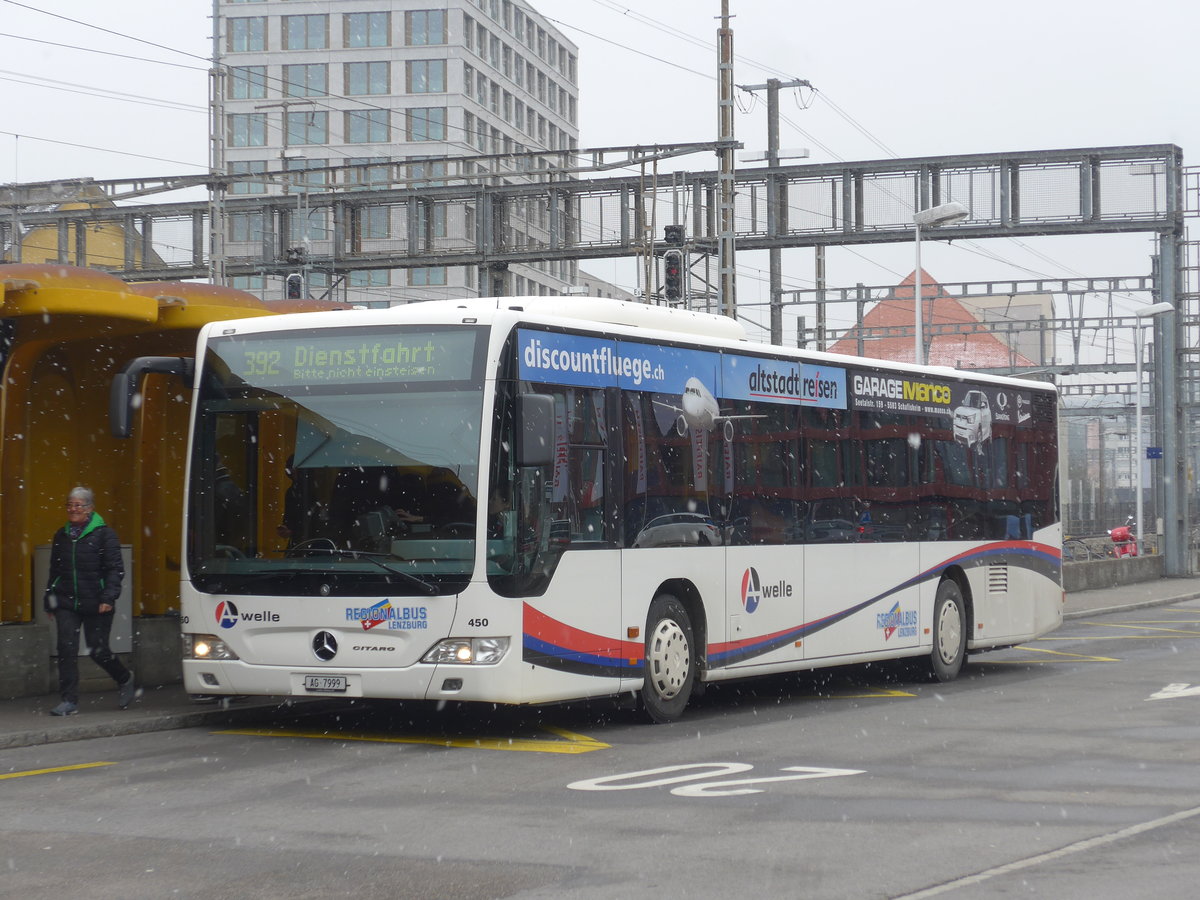 (189'537) - Knecht, Windisch - Nr. 450/AG 7999 - Mercedes am 19. M�rz 2018 beim Bahnhof Lenzburg