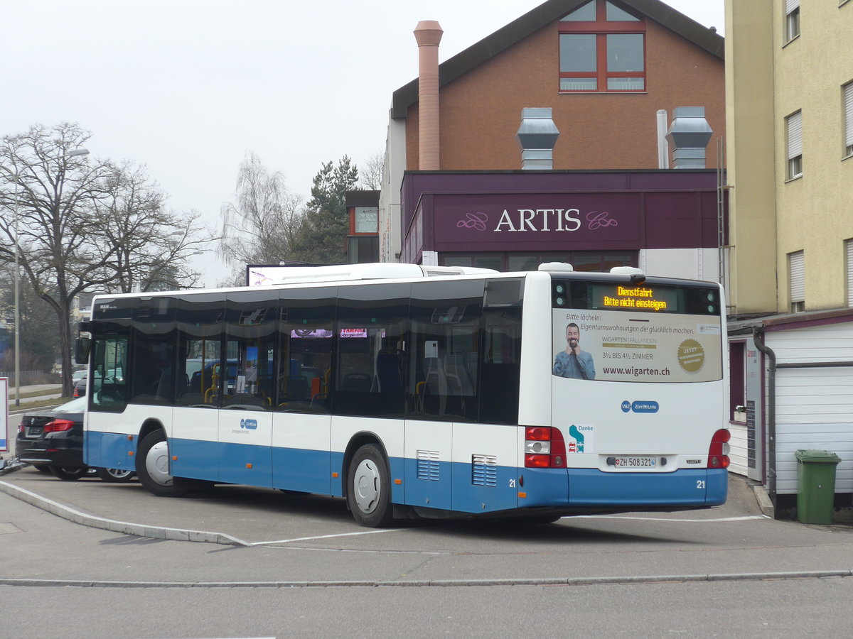 (189'595) - ATE Bus, Effretikon - Nr. 21/ZH 508'321 - MAN am 19. M�rz 2018 in Kloten, Bassersdorferstrasse