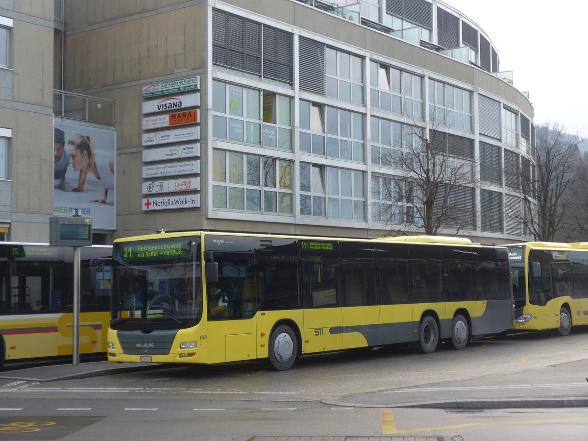 (189'605) - STI Thun - Nr. 150/BE 801'150 - MAN am 26. M�rz 2018 beim Bahnhof Thun