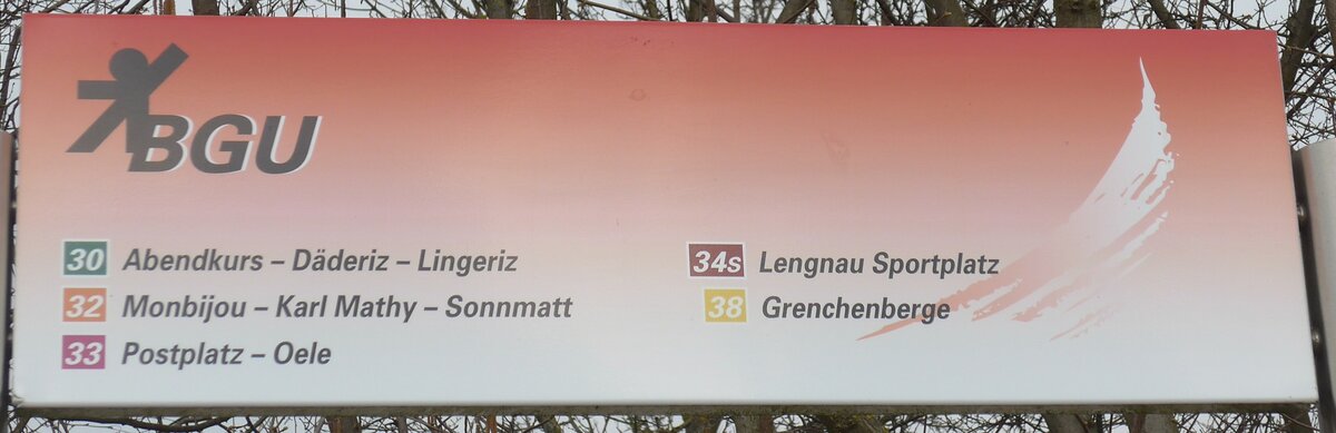 (189'630) - BGU-Haltestellenschild - Grenchen, Bahnhof S�d - am 26. M�rz 2018